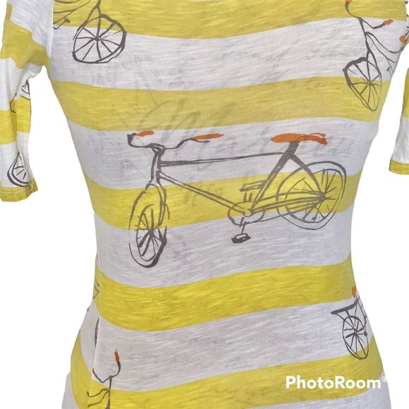 Postcard  Womens Blouse Size XS Yellow Striped Print Button Antropologie Spring - Picture 5 of 12